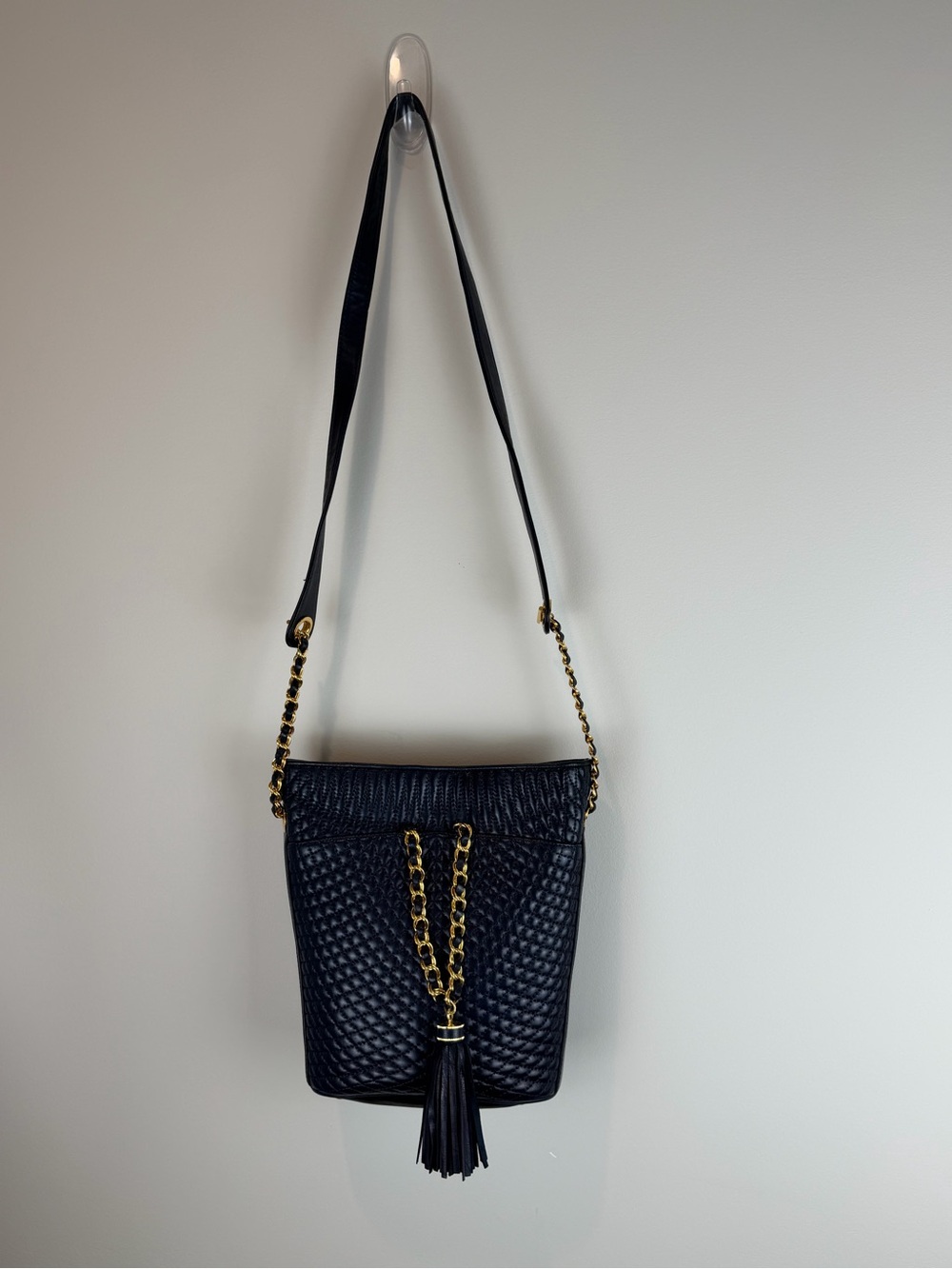 Bally Blue Quilted Crossbody with Gold Chain and Tassel
